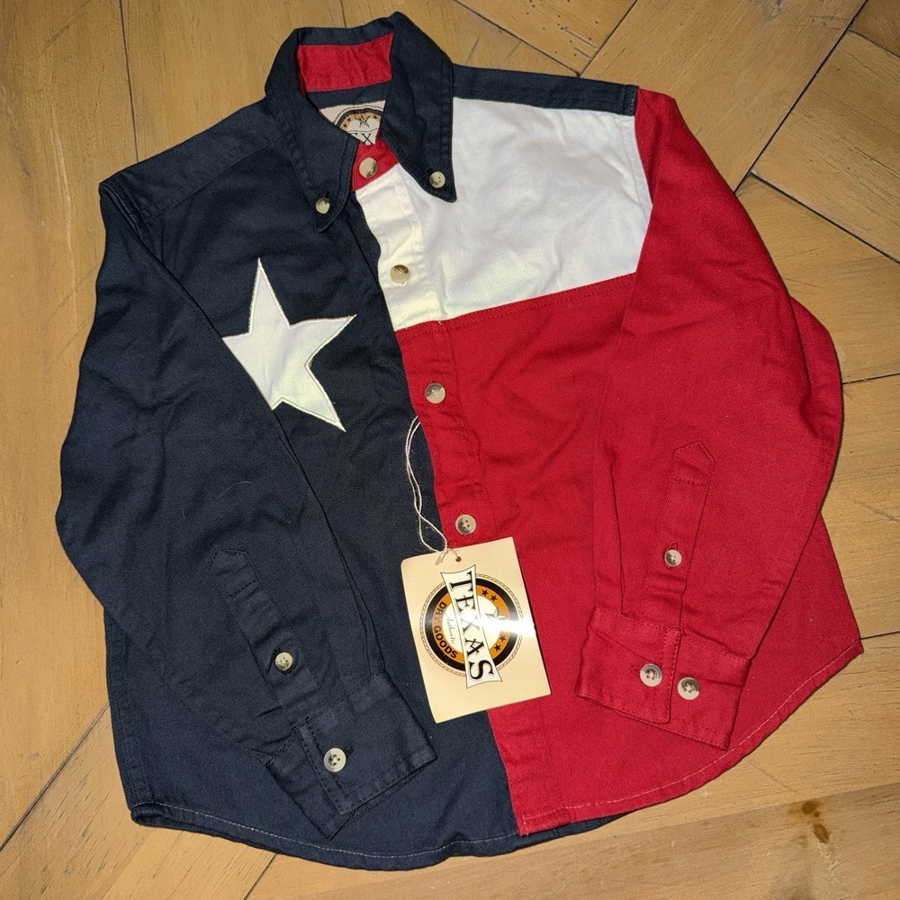 Vintage Texas Kids Western Shirt Size 6 NWT Red Navy White Star 100% Cotton